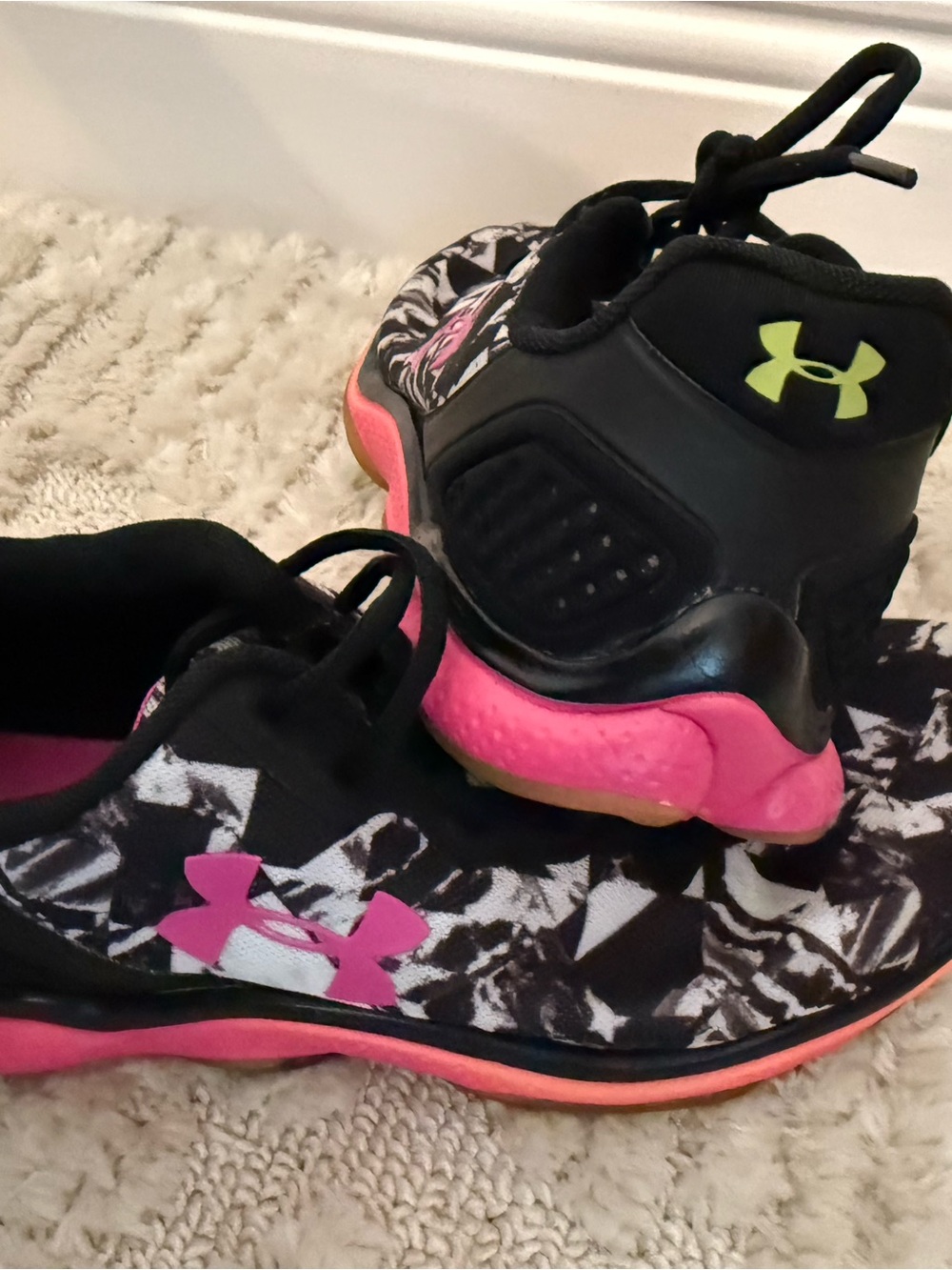 Under Armour Black & Pink Athletic Sneakers with Lime Logo